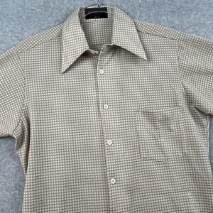 Vintage Van Heusen Shirt 60s 70s Disco Dagger Big‎ Collar Polyester Knit M Plaid
